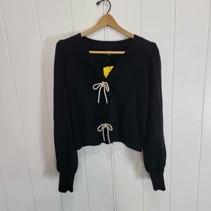 Express Black Sweater with Silver Bow Accent